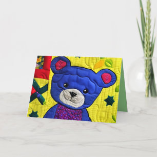 Little Blue Teddy Bear Quilt Like Design  Birthday Thank You Card