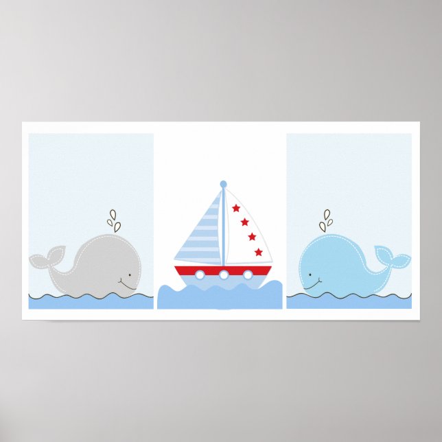 Little Blue Whale and Sailboat Art Prints (Front)