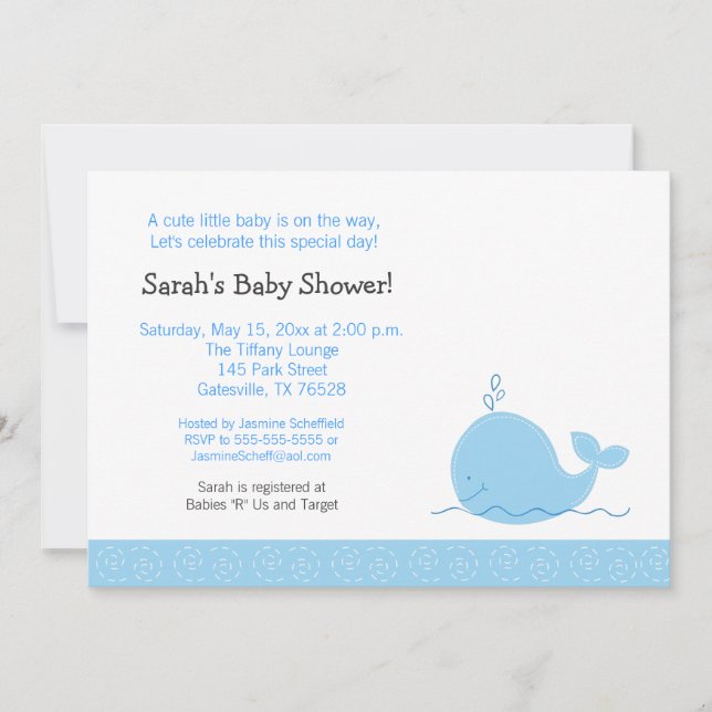 Little Blue Whale Baby Shower Invitation (Front)