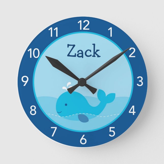 Little Blue Whale Personalised Nursery Wall Clock (Front)