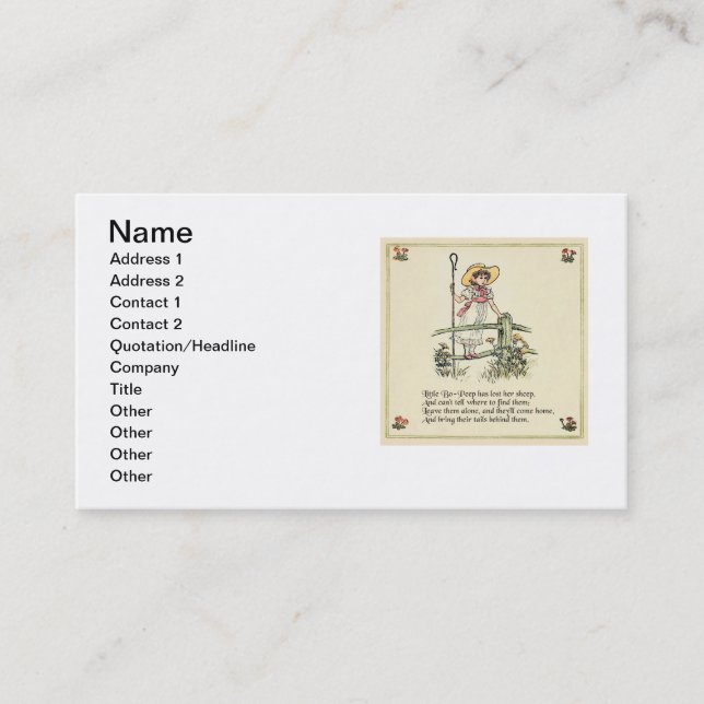 Little Bo-Peep: Classic Kate Greenaway Nursery Business Card (Front)