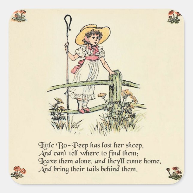 Little Bo-Peep: Classic Kate Greenaway Nursery Square Sticker (Front)