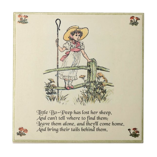 Little Bo-Peep: Classic Kate Greenaway Nursery Tile (Front)