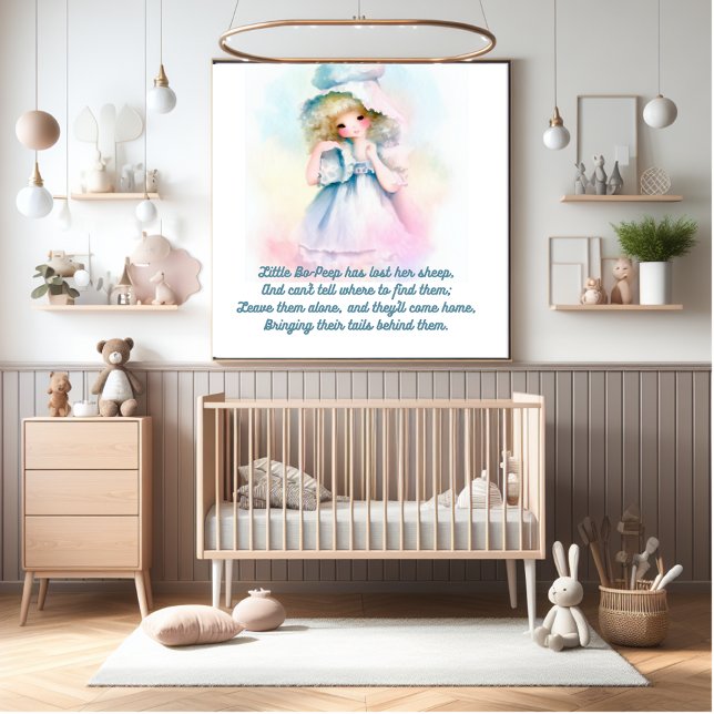 Little bo peep cute soft watercolors photo print (Gift for a new baby. This cute nursery rhyme.)