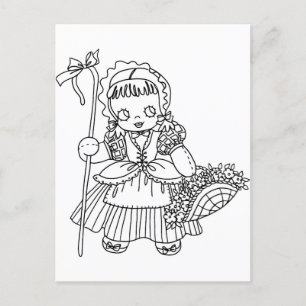 Little Bo Peep Doll Girl Colouring Page Poster Postcard
