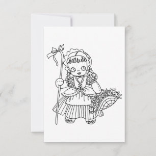 Little Bo Peep Girl Doll art colouring page Thank You Card