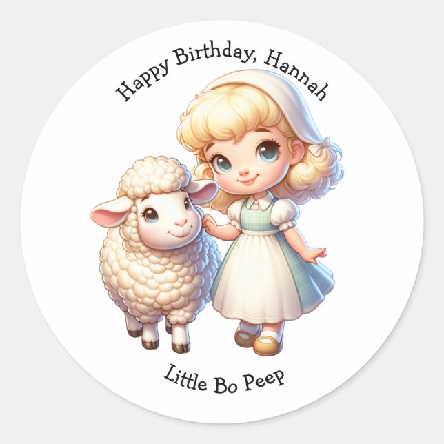 Little Bo-Peep & Sheep Nursery Rhyme Birthday  Classic Round Sticker (Front)