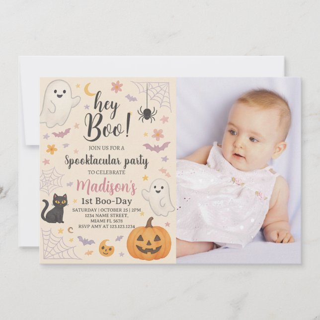 Little Boo 1st Birthday Invitation Cute Halloween (Front)