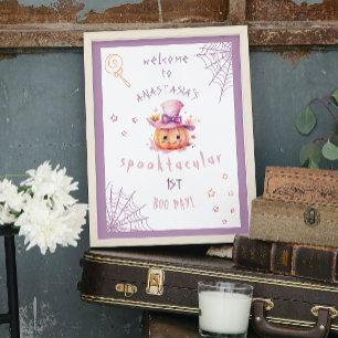 Little boo Almost Due Halloween Baby Girl Birthday Poster