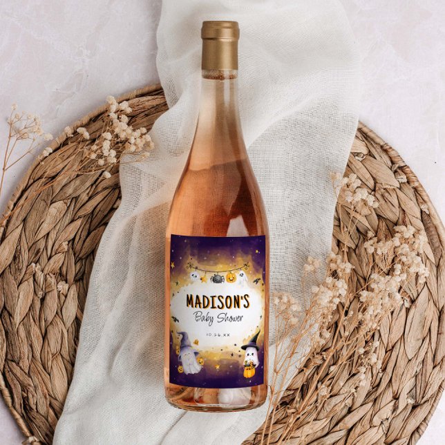 Little Boo Baby Shower Cute Halloween Baby Shower Wine Label (Creator Uploaded)