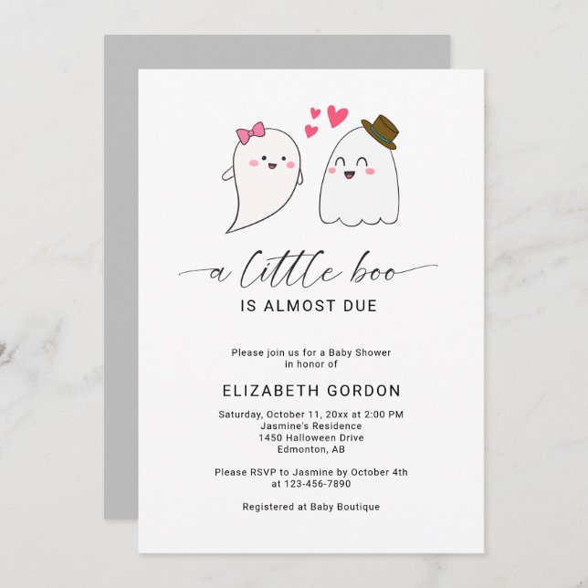 Little Boo Baby Shower Halloween Ghost Fall Invitation (Front/Back)