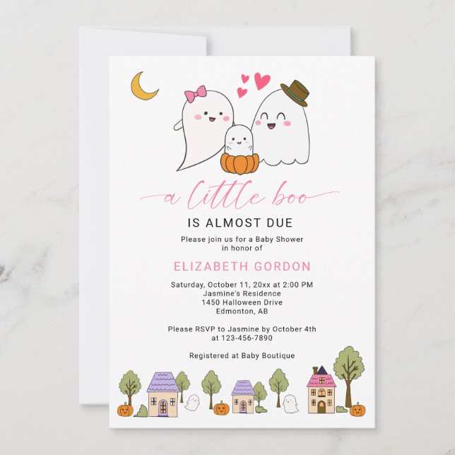 Little Boo Baby Shower Halloween Ghost QR Code  Invitation (Front)