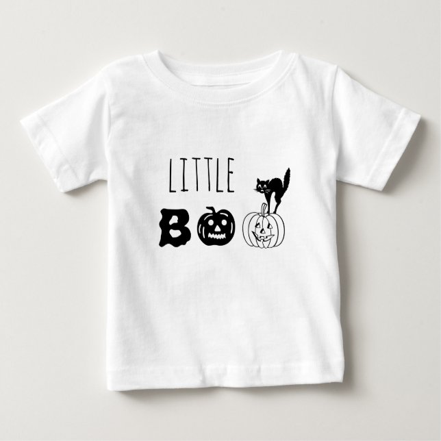 Little Boo black cat pumpkin face custom Halloween Baby T-Shirt (Front)