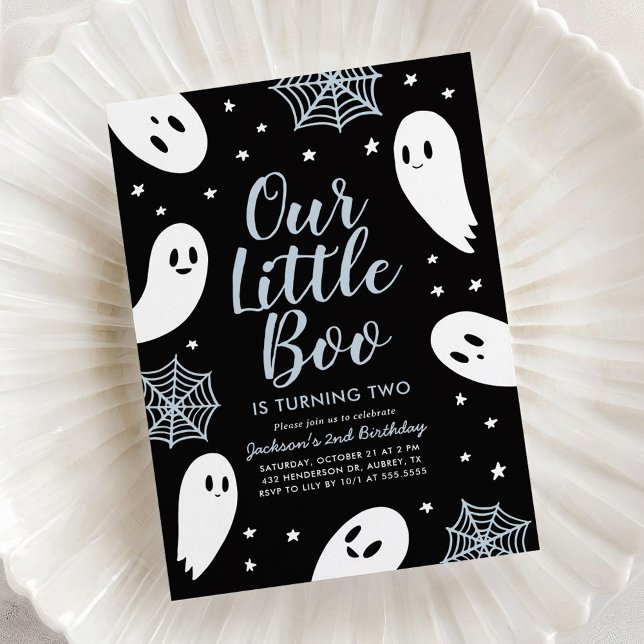 Little Boo Blue Ghost Halloween Birthday Invitation (Creator Uploaded)