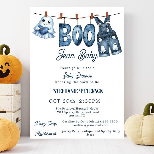 Little Boo Blue Jean Boy Halloween Baby Shower Invitation (Creator Uploaded)