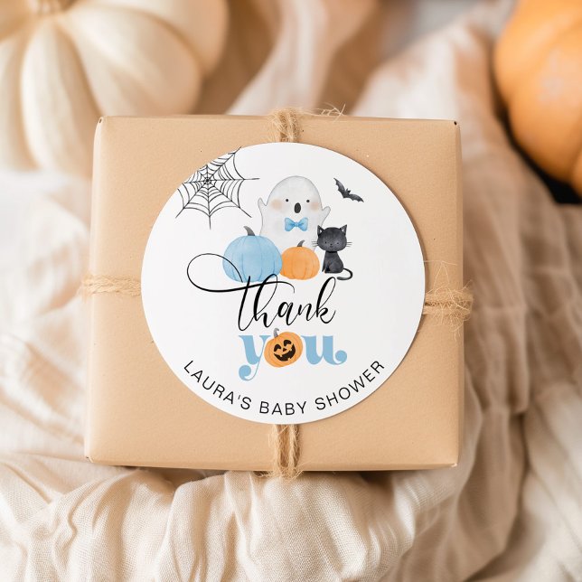 Little Boo blue spooky baby shower thank you Classic Round Sticker (Creator Uploaded)
