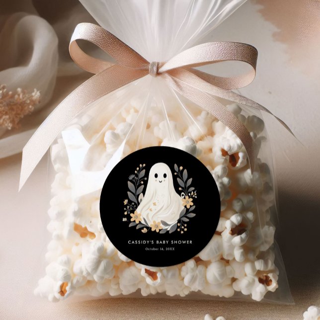Little Boo Boho Ghost Halloween Baby Shower Classic Round Sticker (Creator Uploaded)