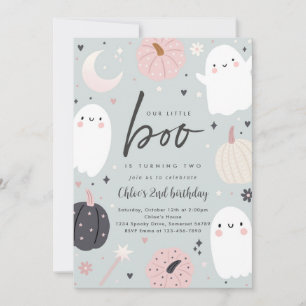 Little Boo Boho Halloween Ghost 2nd Birthday Party Invitation