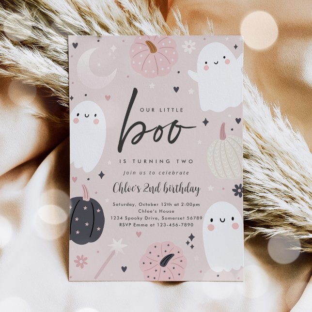 Little Boo Boho Halloween Ghost 2nd Birthday Party Invitation (Creator Uploaded)