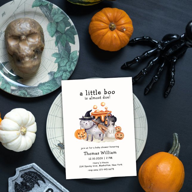 Little Boo Cat In Hat Witch Brewing Baby Shower  Invitation (Little Boo Cat In Hat Witch Brewing Baby Shower Invitation)