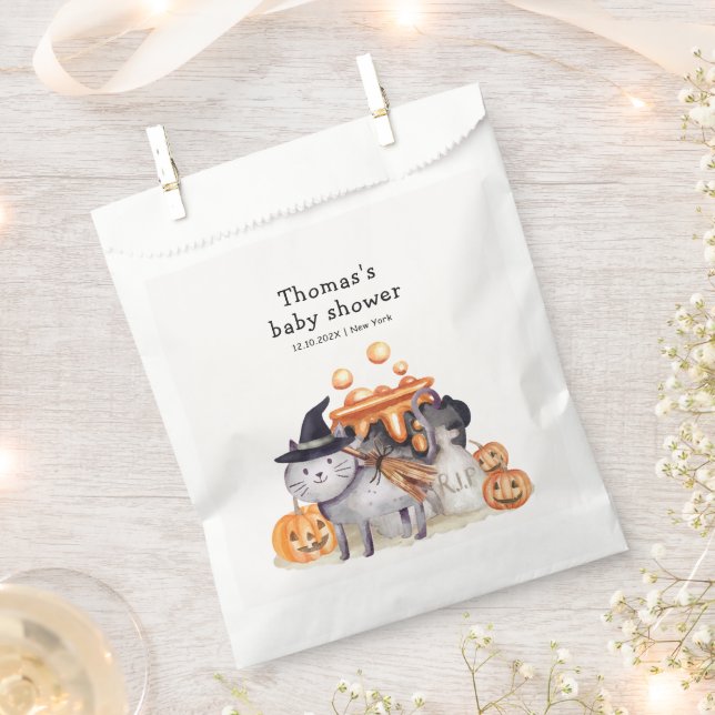Little Boo Cat In Witch Hat Brewing Baby Shower  Favour Bags (Clipped)