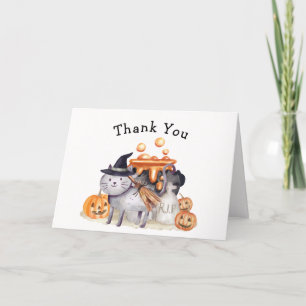Little Boo Cat In Witch Hat Brewing Baby Shower  Thank You Card