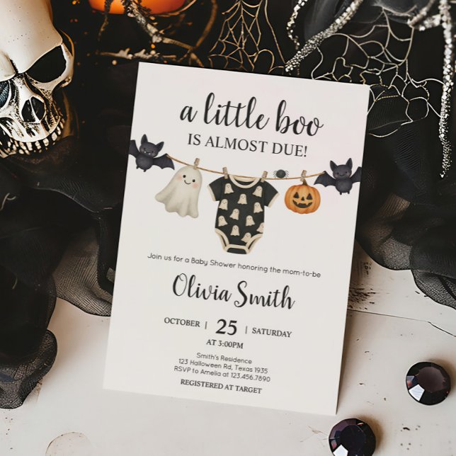 Little Boo Clothesline Baby Shower Invitation (Little Boo Halloween Clothesline Baby Shower Invitation)