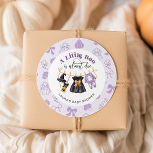 Little Boo Clothesline Purple Baby Shower Classic Round Sticker