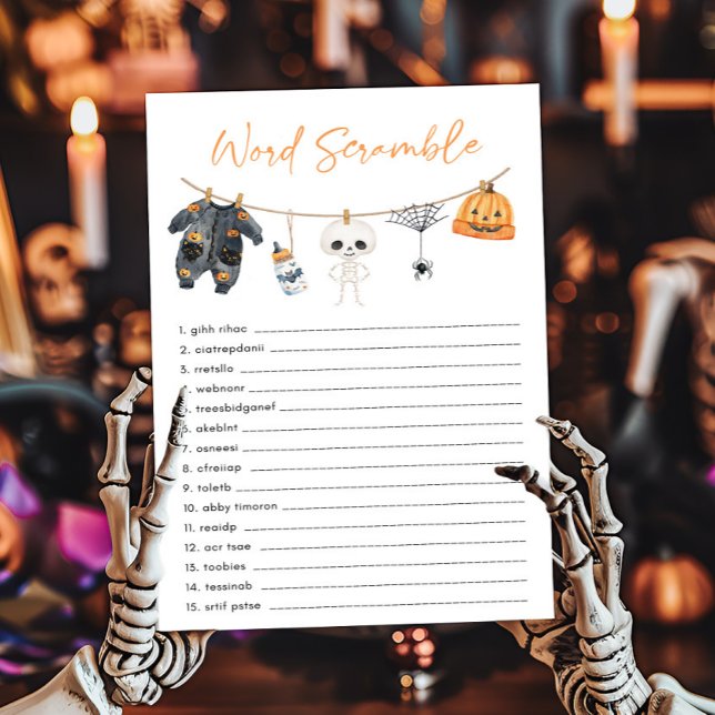 Little Boo Clothesline Word Scramble Game (Ghost Clothesline Baby Shower Word Scramble Game)