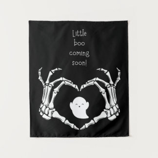 Little boo coming soon skeleton hands in heart  tapestry