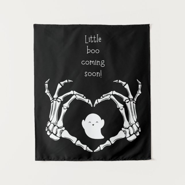 Little boo coming soon skeleton hands in heart  tapestry (Front)