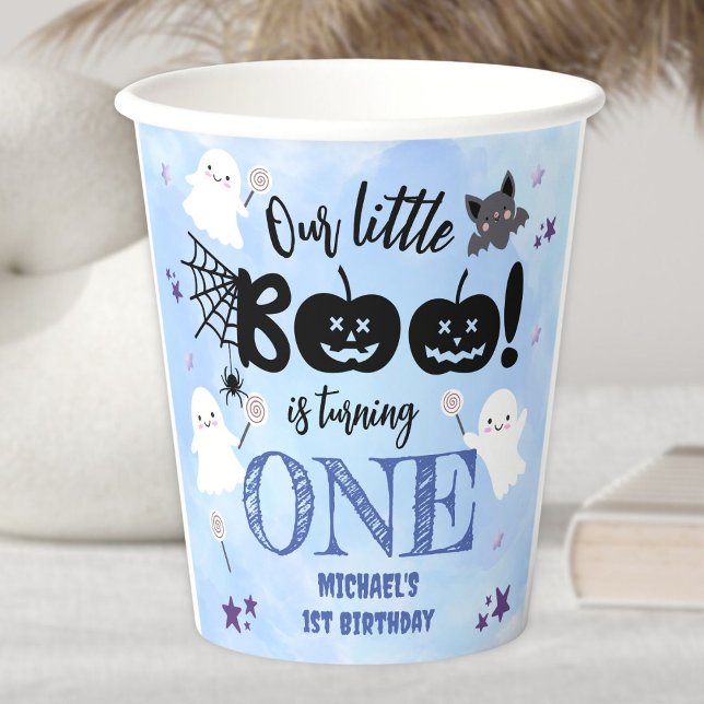 Little Boo! Cute Boy Spooky Halloween 1st Birthday Paper Cups (Creator Uploaded)
