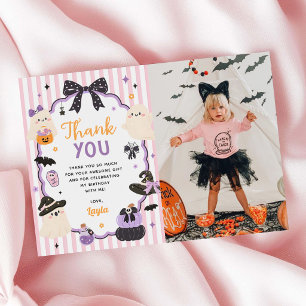 Little Boo Cute Ghost Halloween 1st Birthday Photo Thank You Card