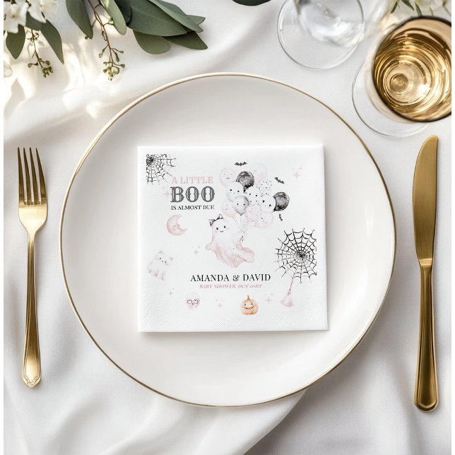 Little Boo Cute Ghost Halloween Baby Girl Shower Napkin (Creator Uploaded)