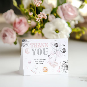 Little Boo Cute Ghost Halloween Baby Girl Shower Thank You Card