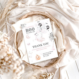 Little Boo Cute Ghost Halloween Baby Girl Shower Thank You Card