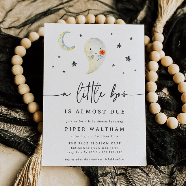 Little Boo Cute Ghost Halloween Baby Shower Invitation (Creator Uploaded)