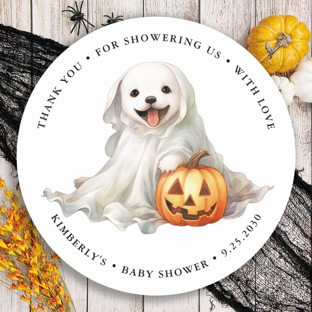 Little Boo Cute Halloween Thank You Baby Shower  Classic Round Sticker (Creator Uploaded)