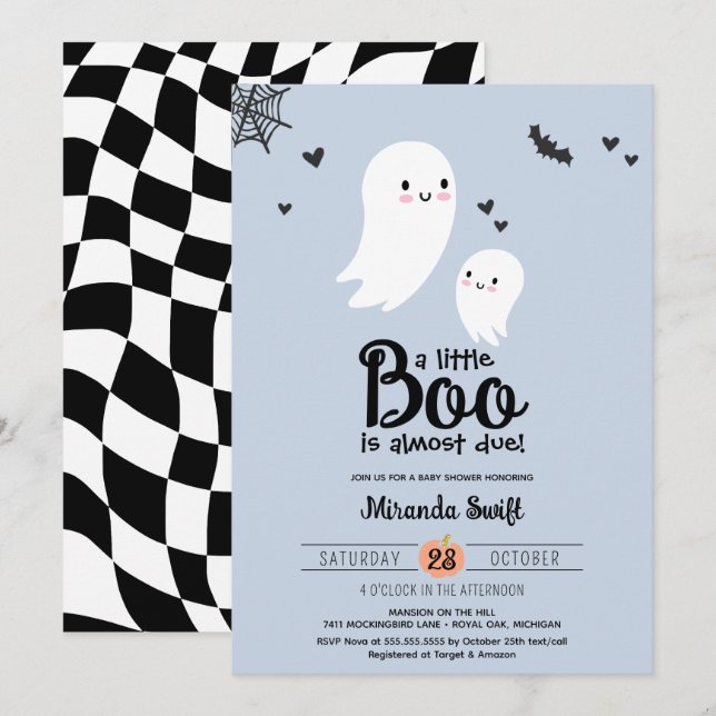 Little Boo Cute Mummy Baby Ghost Halloween Shower Invitation (Front/Back)