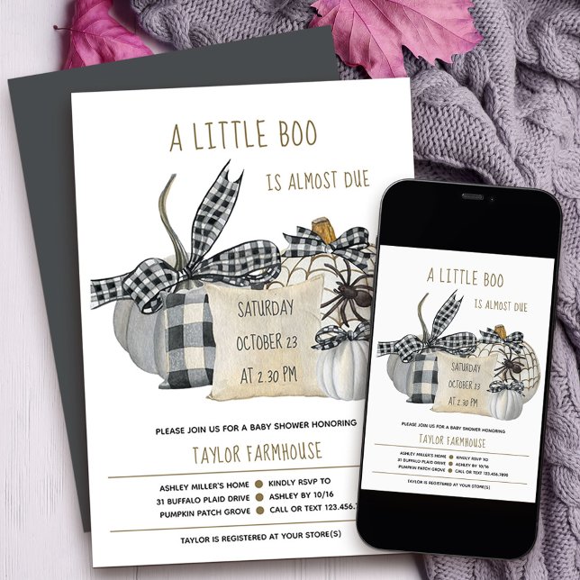 Little Boo Farmhouse Pillow Halloween Baby Shower Invitation (Little Boo baby shower Invitation with stylish farmhouse porch decor
)