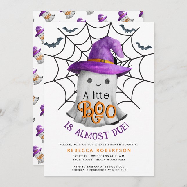 Little BOO ghost and web Halloween baby shower Invitation (Front/Back)