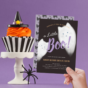 Little Boo Ghost Cat Halloween Baby Shower Invitation