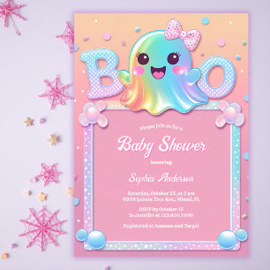 Little Boo Ghost Cute Halloween Girl Baby Shower Invitation