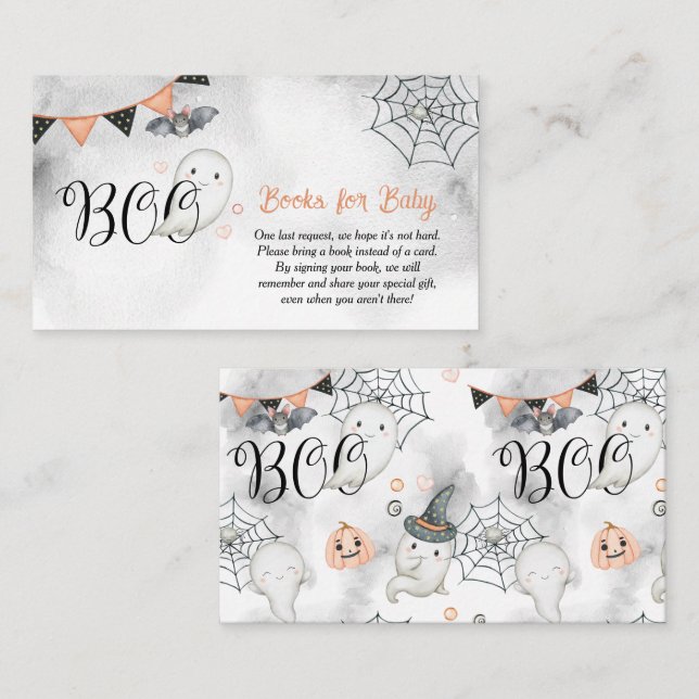 Little Boo Ghost Fall Baby Shower Books for Baby Enclosure Card (Front/Back)