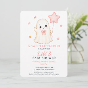 Little Boo Ghost Girl Halloween Baby Shower Invitation