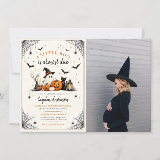 Little Boo Ghost Halloween Baby Shower Photo Invitation