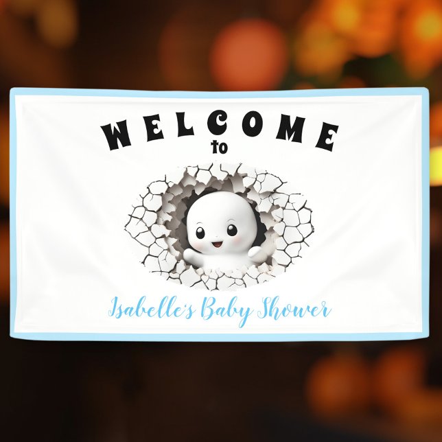 Little Boo Ghost Halloween Blue Baby Shower Banner (Little Boo Ghost Halloween Blue Baby Shower Banner)