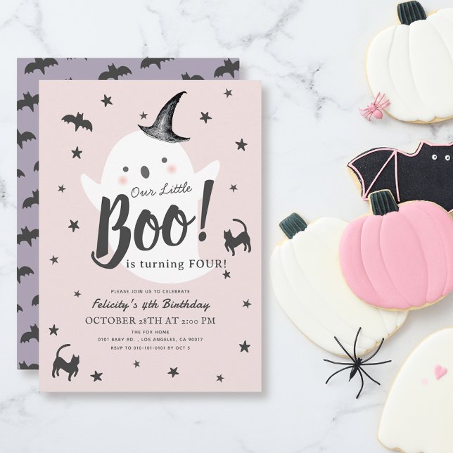 Little Boo Ghost Halloween Pink Girl Birthday Invitation (Creator Uploaded)