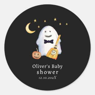 Little Boo Ghost Hollaween Baby Shower Classic Round Sticker