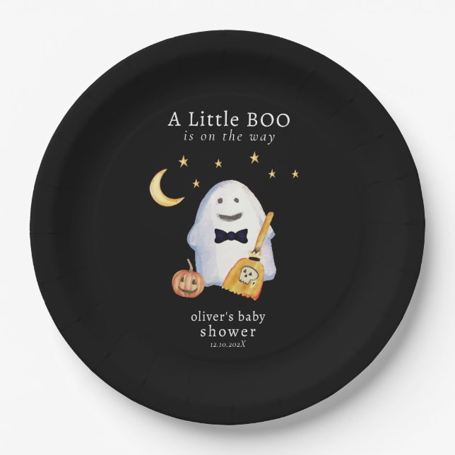 Little Boo Ghost Hollaween Baby Shower  Paper Plate (Front)
